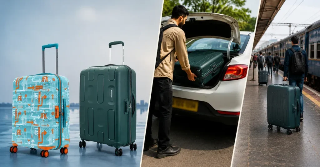 Uppercase and American Tourister trolley bags used across Indian taxis and train stations