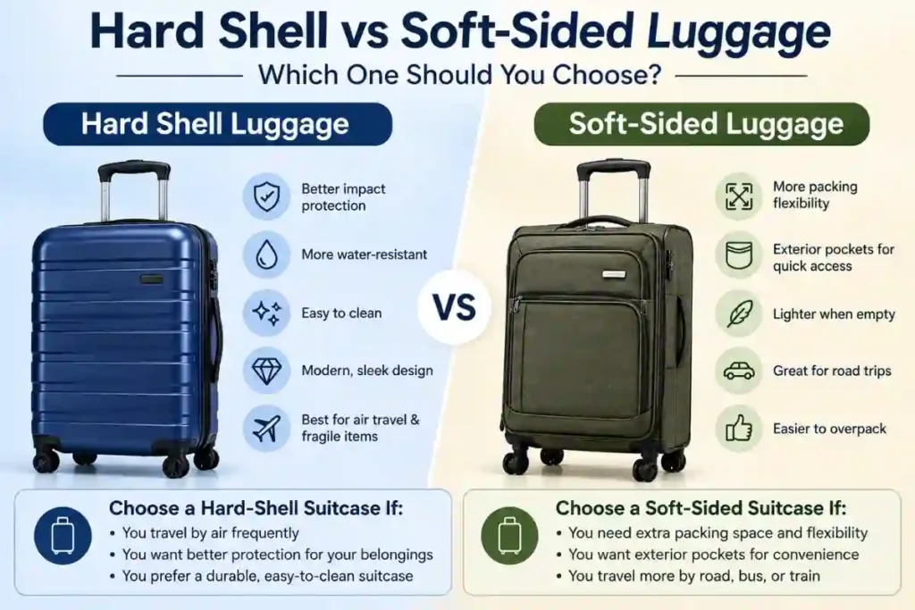 Hard-shell suitcase compared with a soft-sided suitcase